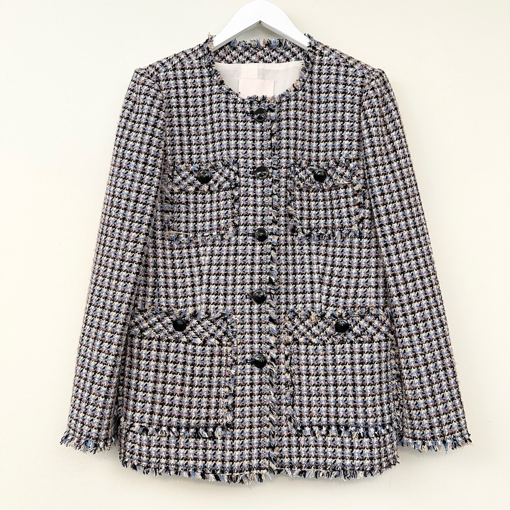 Rebecca Taylor Houndstooth Tweed Blue/Black Blazer Jacket